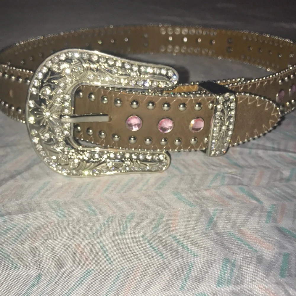 Nocona Girls Rhinestone Cross Leather Western Belt
